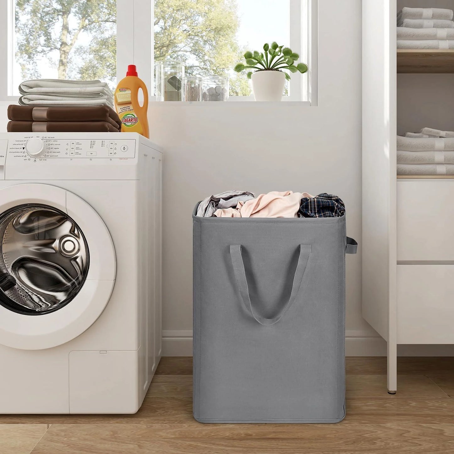 Slim Laundry Hamper with Handles Collapsible Laundry Basket Thin Dirty Clothes Basket Narrow Laundry Bag Foldable Dirty Cloth Hamper 45L (21 Inchesgrey)