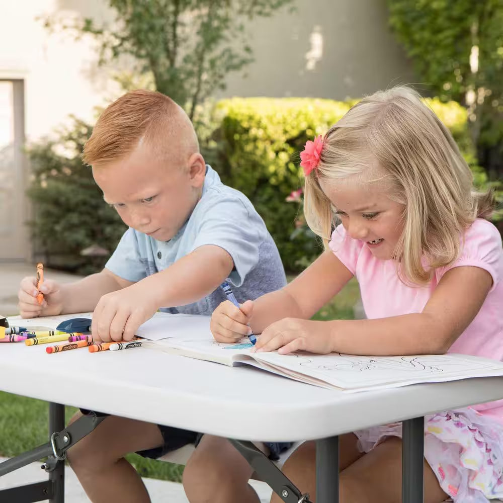 33 In. Almond Rectangle Steel Frame Resin Top Folding Children'S Picnic Table Seats 4