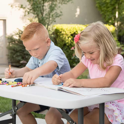33 In. Almond Rectangle Steel Frame Resin Top Folding Children'S Picnic Table Seats 4