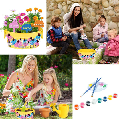 Kids Gardening Tools, Garden Tool Set for Kids with Gardening Guide Book, Watering Can, Gloves, Shovel, Rake, Trowel, Kids Smock and Hat, All in One Gardening Tote (Multicolored)