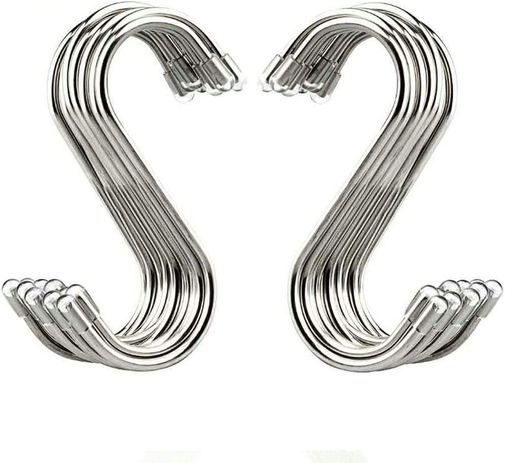 20 Pack 3.4" S Shaped Hooks Stainless Steel Metal Hangers Hanging Hooks for Kitchen, Work Shop, Bathroom, Garden