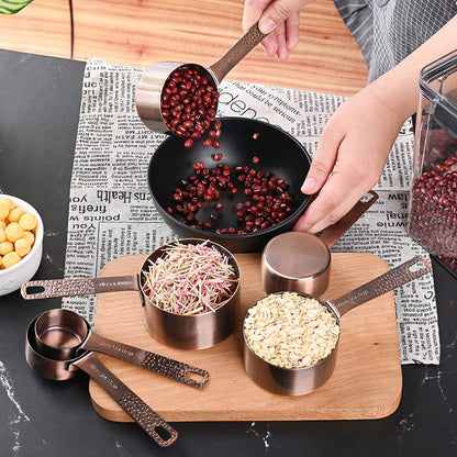 Copper Plated Measuring Cups Set 6, Stainless Steel Measuring Cups Set for Kitchen & Baking, Metal Metric & US Measure Cups for Dry & Liquid