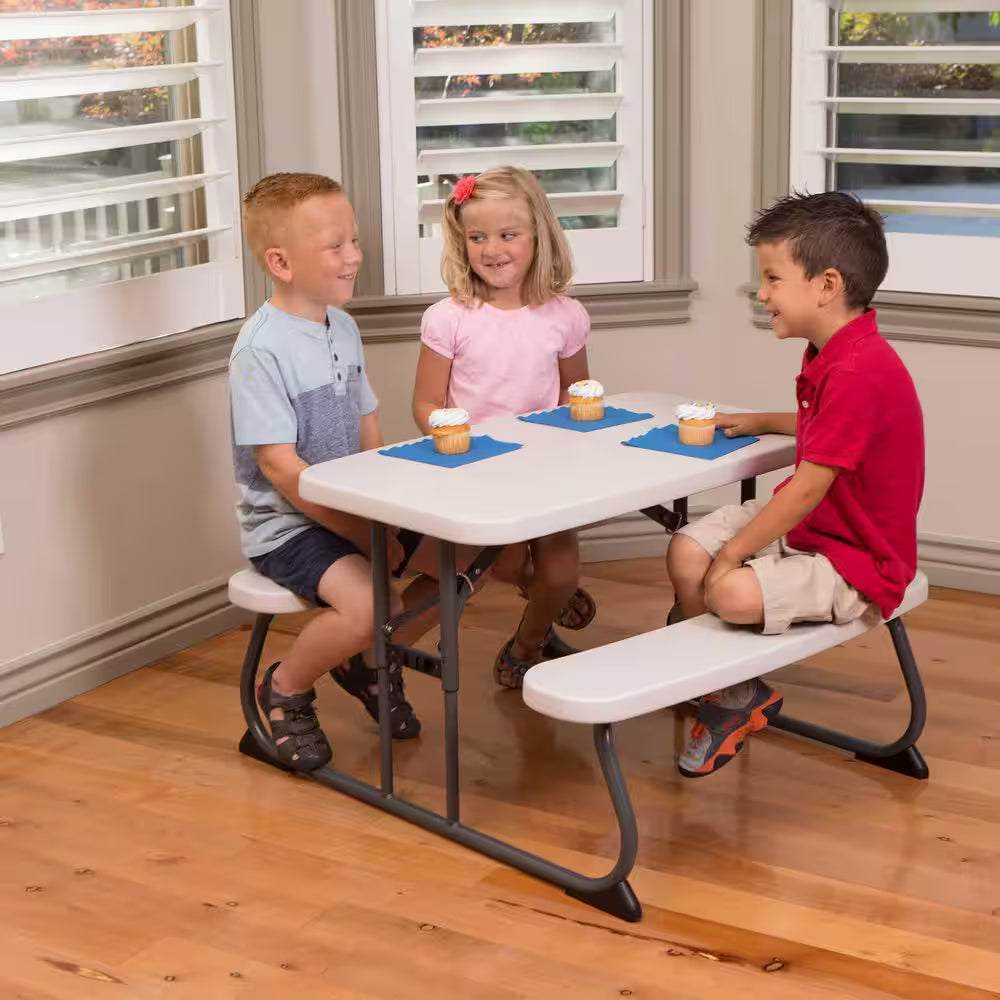 33 In. Almond Rectangle Steel Frame Resin Top Folding Children'S Picnic Table Seats 4