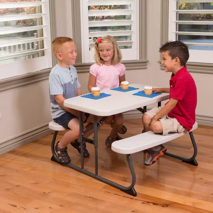 33 In. Almond Rectangle Steel Frame Resin Top Folding Children'S Picnic Table Seats 4