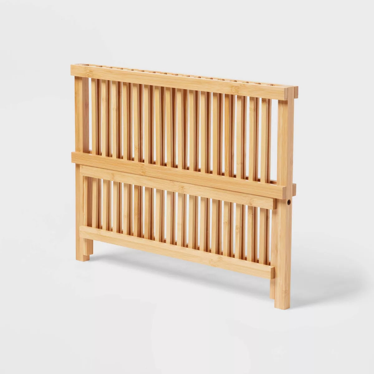 Bamboo Drying Rack Brown - Brightroom™: Freestanding Varnished Dish Drying Rack, Folds for Storage, 17.76" Depth