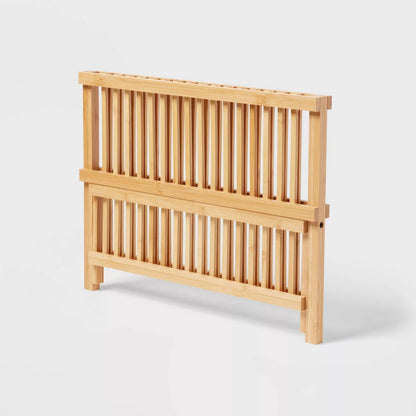 Bamboo Drying Rack Brown - Brightroom™: Freestanding Varnished Dish Drying Rack, Folds for Storage, 17.76" Depth