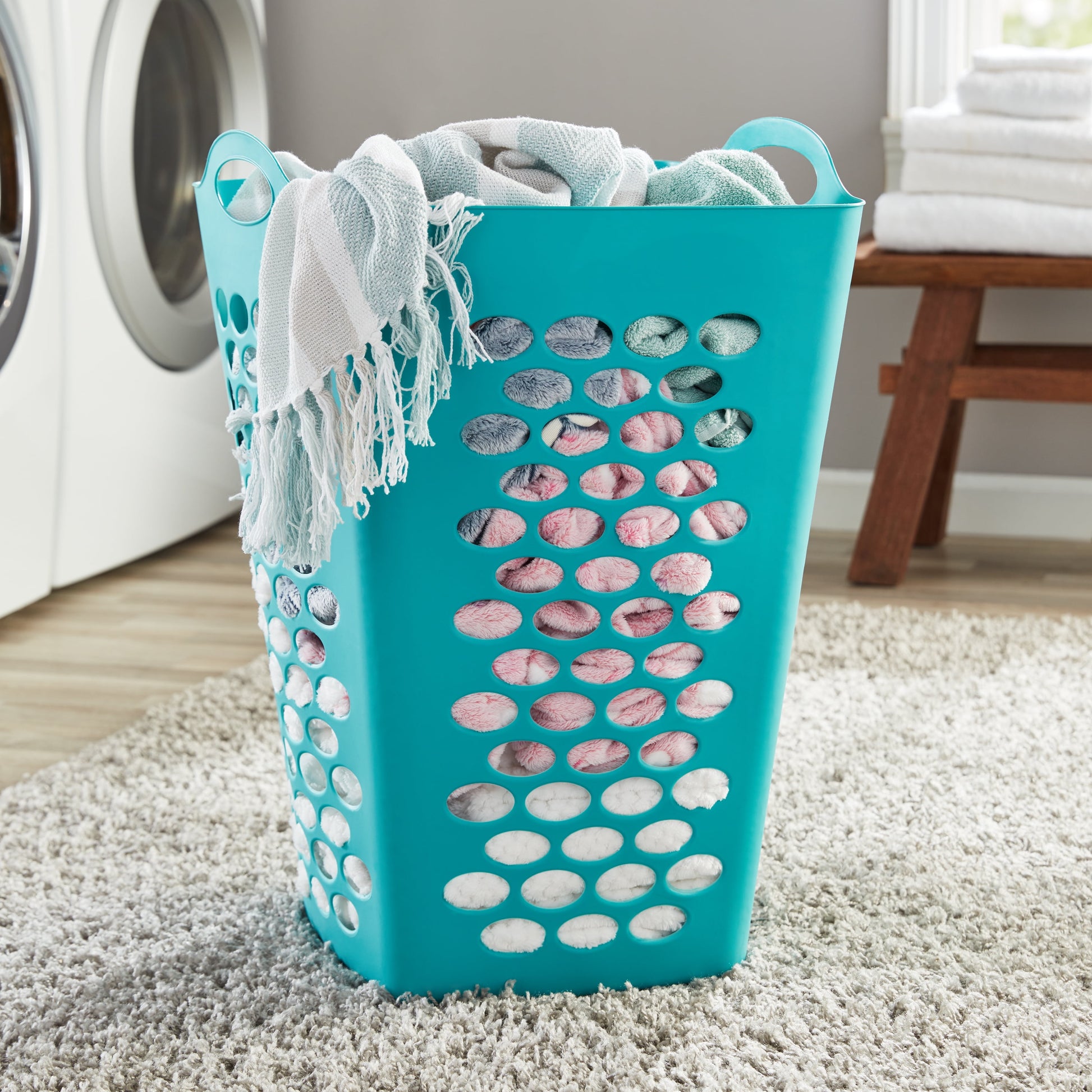 (3 Pack)  2 Bushel Flexible Square Laundry Hamper, Teal