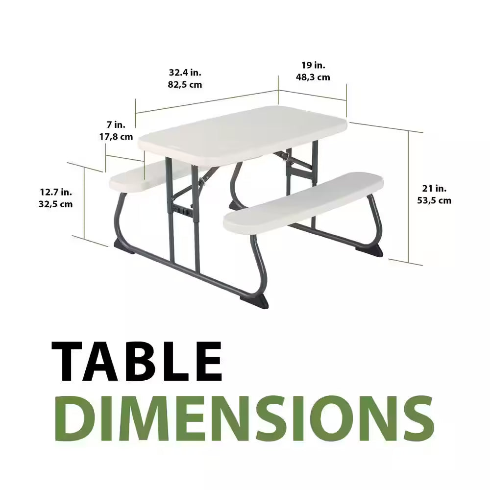 33 In. Almond Rectangle Steel Frame Resin Top Folding Children'S Picnic Table Seats 4