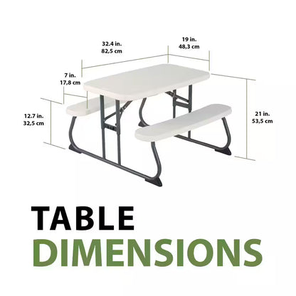 33 In. Almond Rectangle Steel Frame Resin Top Folding Children'S Picnic Table Seats 4