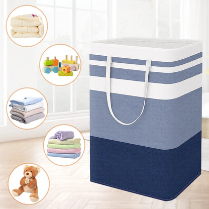 3 Count Pack,75L Waterproof 3-Bin Laundry Hampers, Laundry Basket Set, Gradient Blue