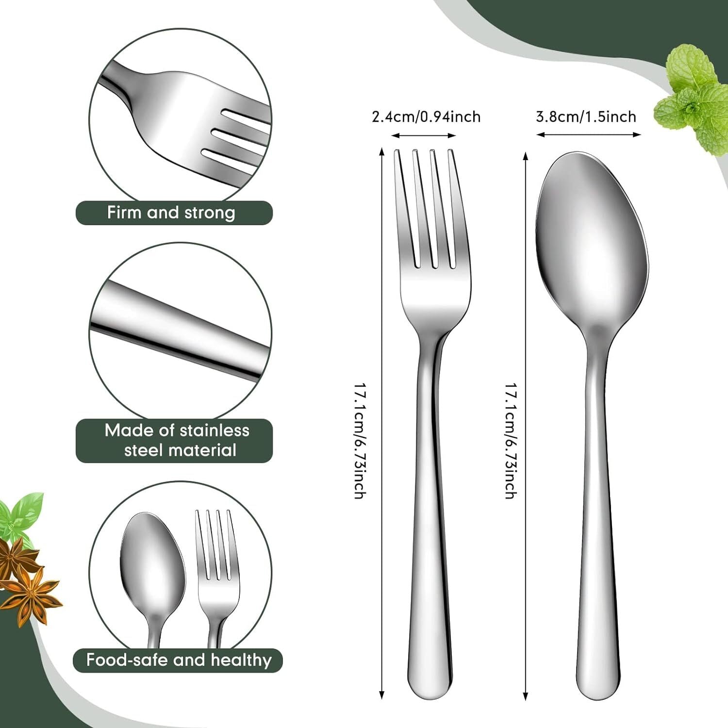 100 Pcs Forks and Spoons Silverware Set Bulk Stainless Steel Flatware Cutlery Fo
