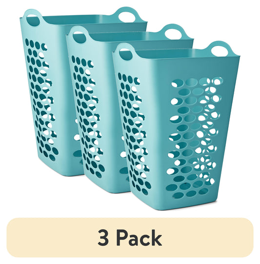 (3 Pack)  2 Bushel Flexible Square Laundry Hamper, Teal