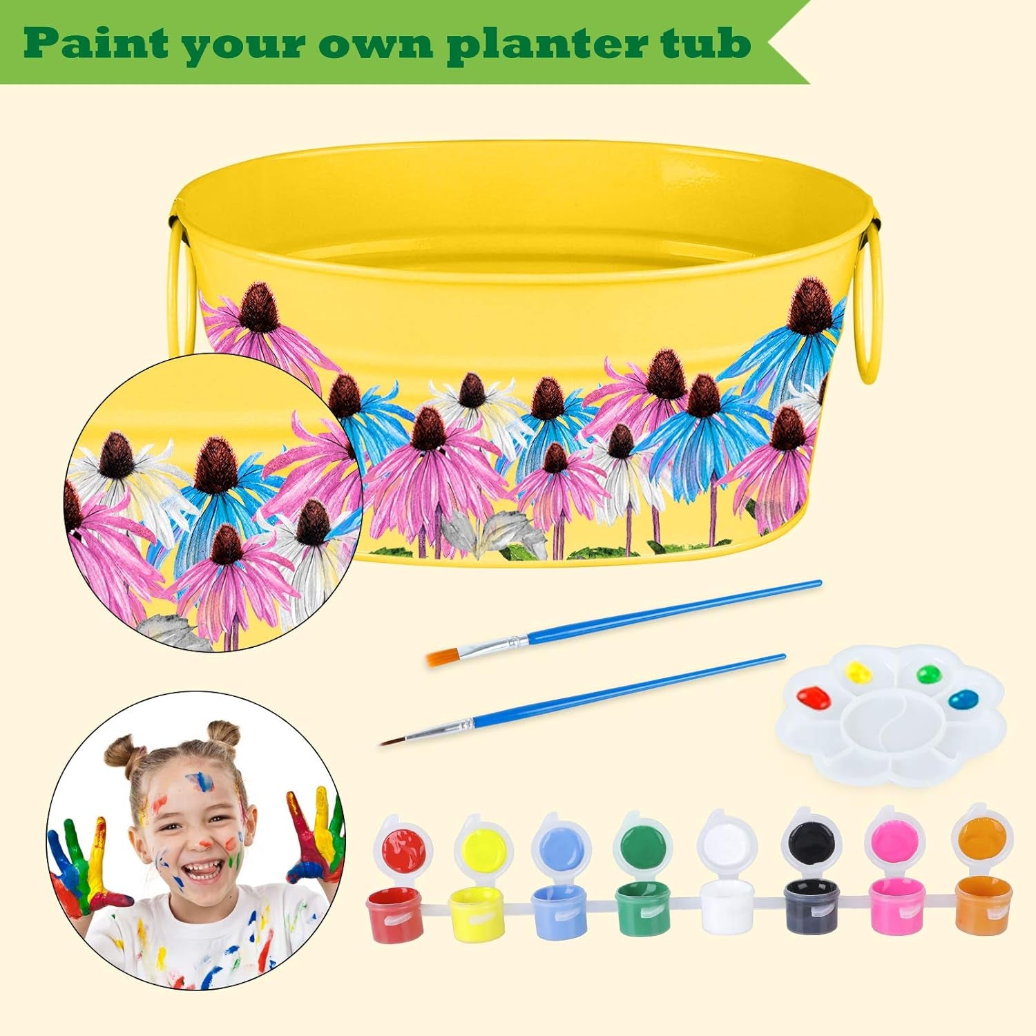 Kids Gardening Tools, Garden Tool Set for Kids with Gardening Guide Book, Watering Can, Gloves, Shovel, Rake, Trowel, Kids Smock and Hat, All in One Gardening Tote (Multicolored)