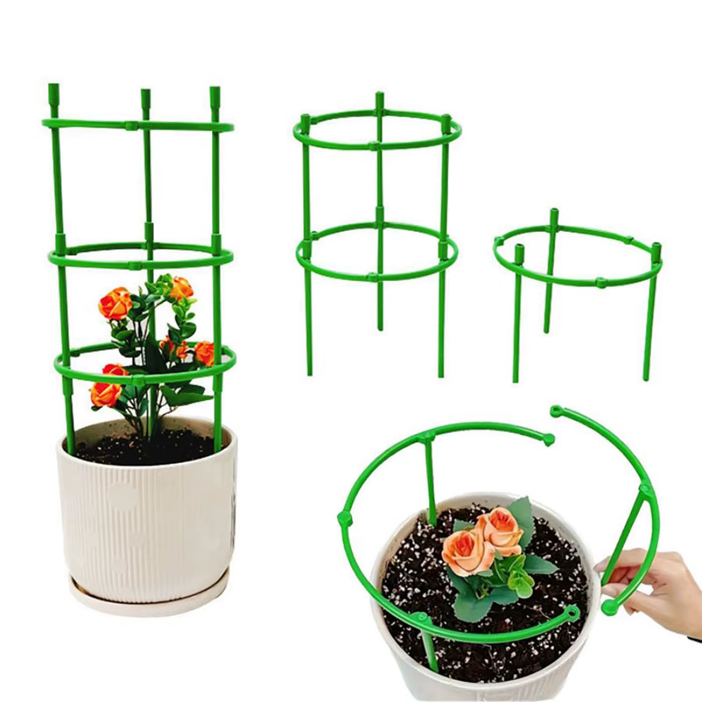 18 Pcs/Set 6 Layers Plant Support Plant Stakes round Plant Support Ring Plastic Plant Cage Holder Flower Pot Climbing Trellis