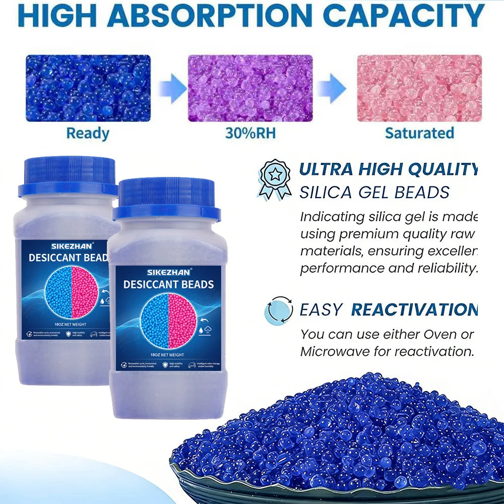 9OZ/18OZ Reusable Silica Gel Waterproof Beads Moisture Absorber Electronic Product Desiccant Moisture Absorber Dehumidifie