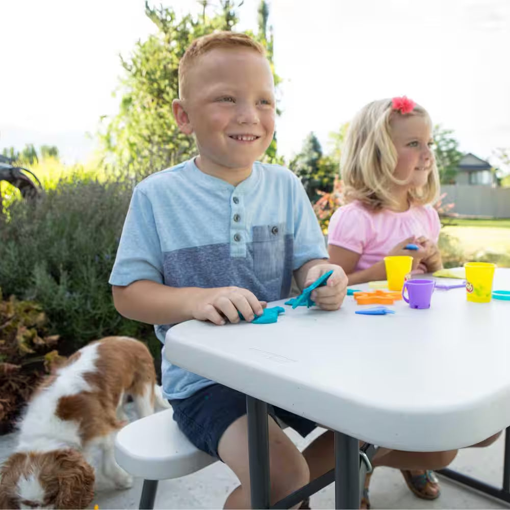 33 In. Almond Rectangle Steel Frame Resin Top Folding Children'S Picnic Table Seats 4