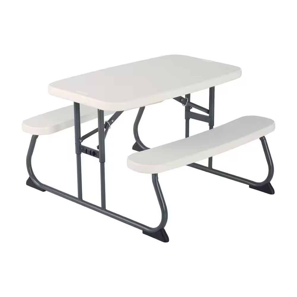 33 In. Almond Rectangle Steel Frame Resin Top Folding Children'S Picnic Table Seats 4