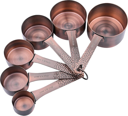 Copper Plated Measuring Cups Set 6, Stainless Steel Measuring Cups Set for Kitchen & Baking, Metal Metric & US Measure Cups for Dry & Liquid