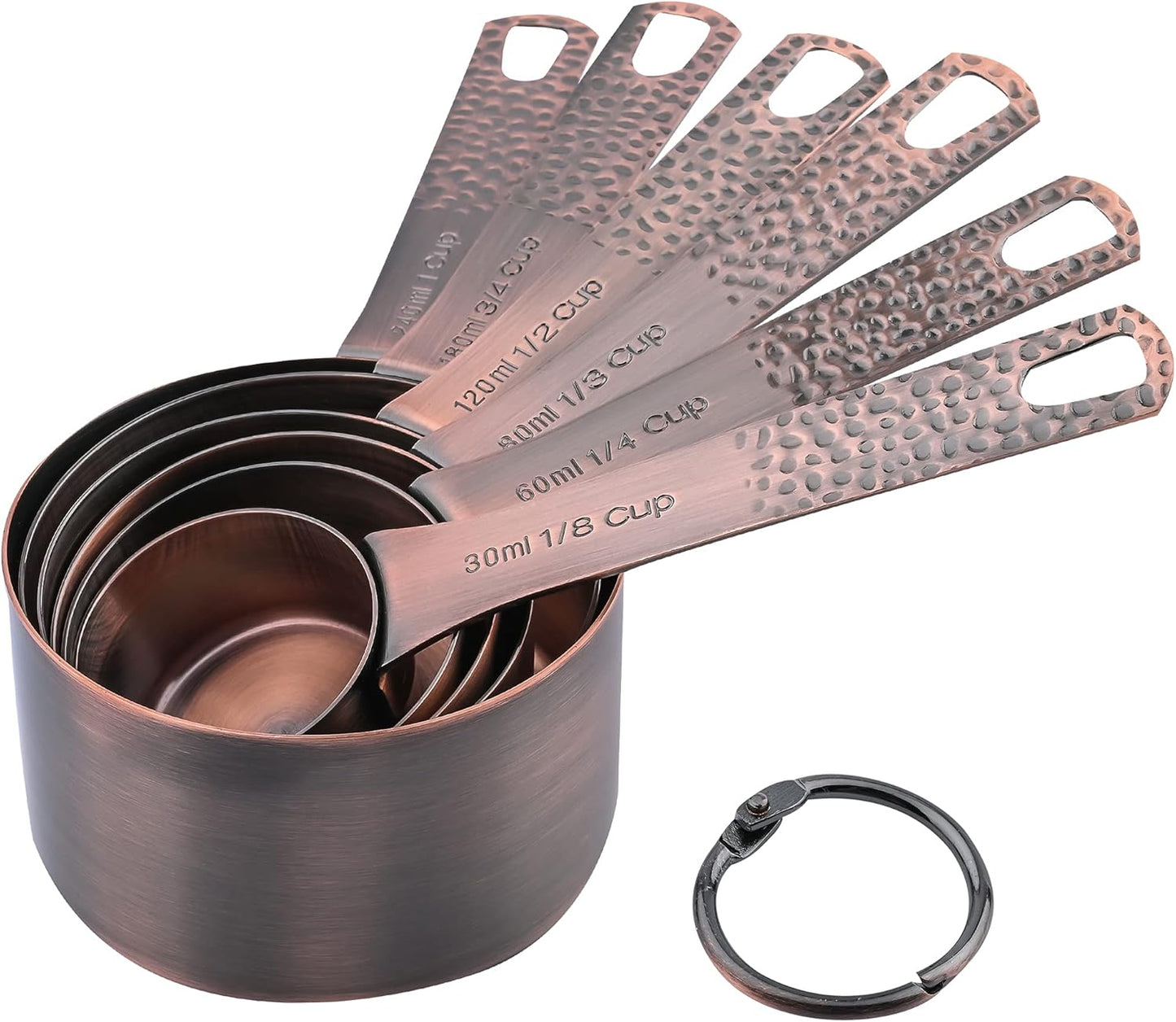 Copper Plated Measuring Cups Set 6, Stainless Steel Measuring Cups Set for Kitchen & Baking, Metal Metric & US Measure Cups for Dry & Liquid