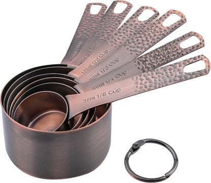 Copper Plated Measuring Cups Set 6, Stainless Steel Measuring Cups Set for Kitchen & Baking, Metal Metric & US Measure Cups for Dry & Liquid