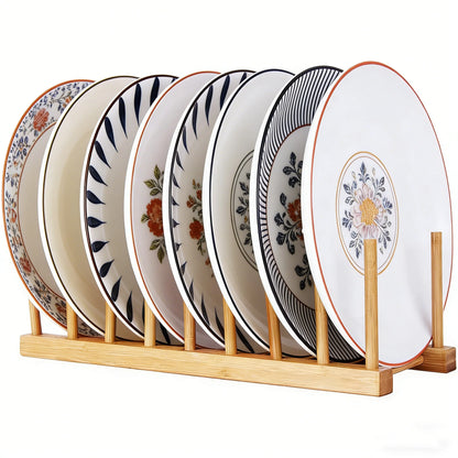 Premium Bamboo Dish Drying Rack - Dish Rack Kitchen Plate Holder-Wooden Dish Rack Plates Holder Compact Kitchen Storage Cabinet Organizer for Dish/Plate/Bowl/Cup/Pot Lid/Cutting Board(Wood)
