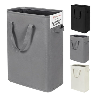Slim Laundry Hamper with Handles Collapsible Laundry Basket Thin Dirty Clothes Basket Narrow Laundry Bag Foldable Dirty Cloth Hamper 45L (21 Inchesgrey)