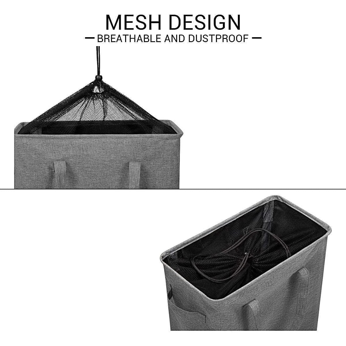 Slim Laundry Hamper with Handles Collapsible Laundry Basket Thin Dirty Clothes Basket Narrow Laundry Bag Foldable Dirty Cloth Hamper 45L (21 Inchesdark Grey)