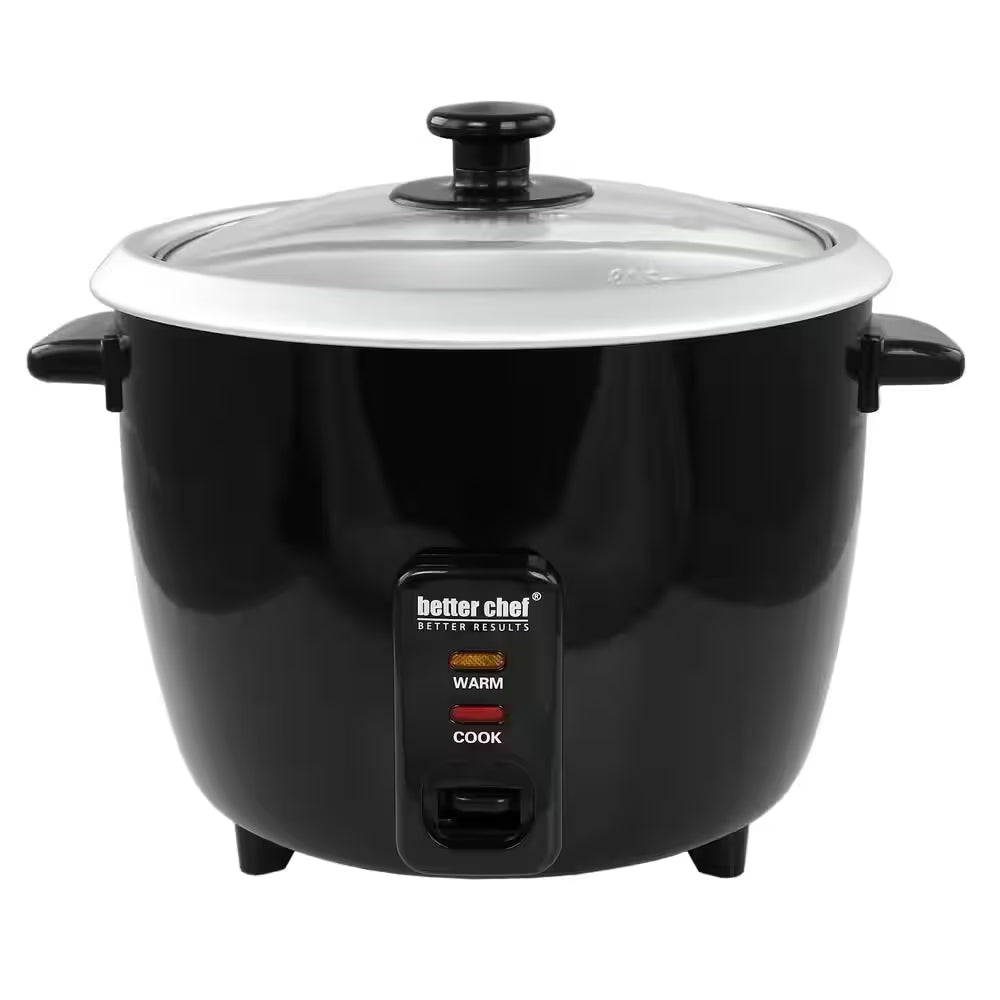 8 Cup Automatic Rice Cooker in Black with Rice Paddle and Measuring Cup