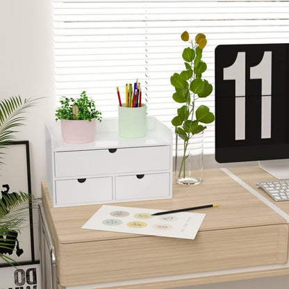 Bamboo Desk Organizer - Mini Bamboo Desk Drawer Tabletop Cosmetic Storage Organization for Office or Home White with Shelf