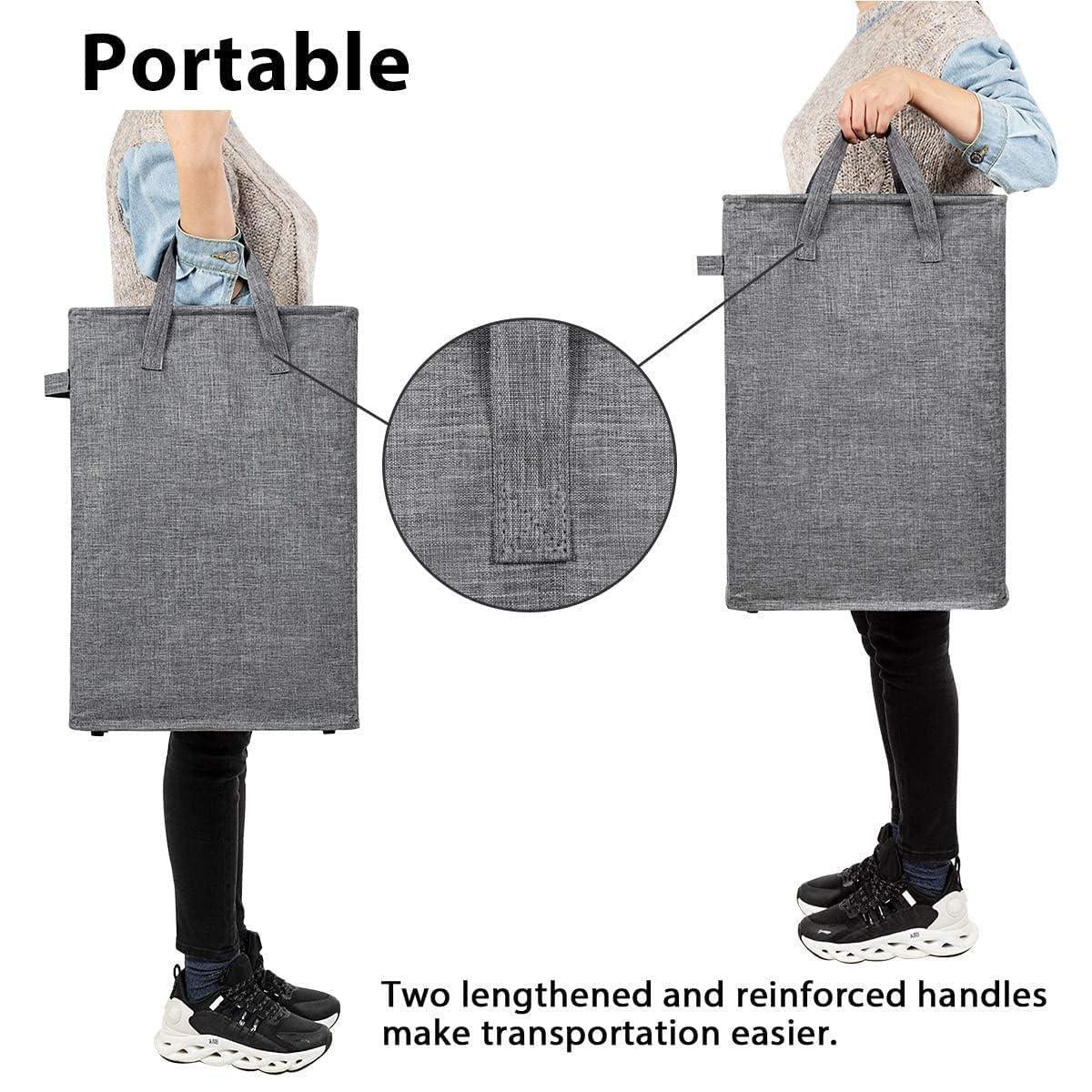Slim Laundry Hamper with Handles Collapsible Laundry Basket Thin Dirty Clothes Basket Narrow Laundry Bag Foldable Dirty Cloth Hamper 45L (21 Inchesdark Grey)