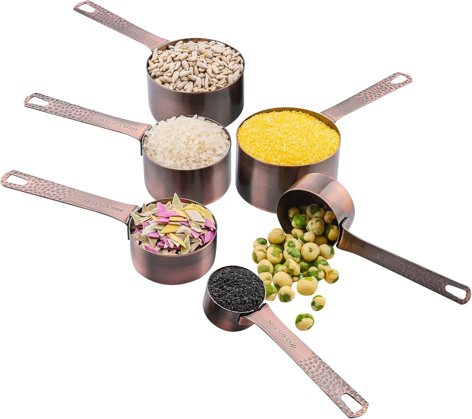 Copper Plated Measuring Cups Set 6, Stainless Steel Measuring Cups Set for Kitchen & Baking, Metal Metric & US Measure Cups for Dry & Liquid