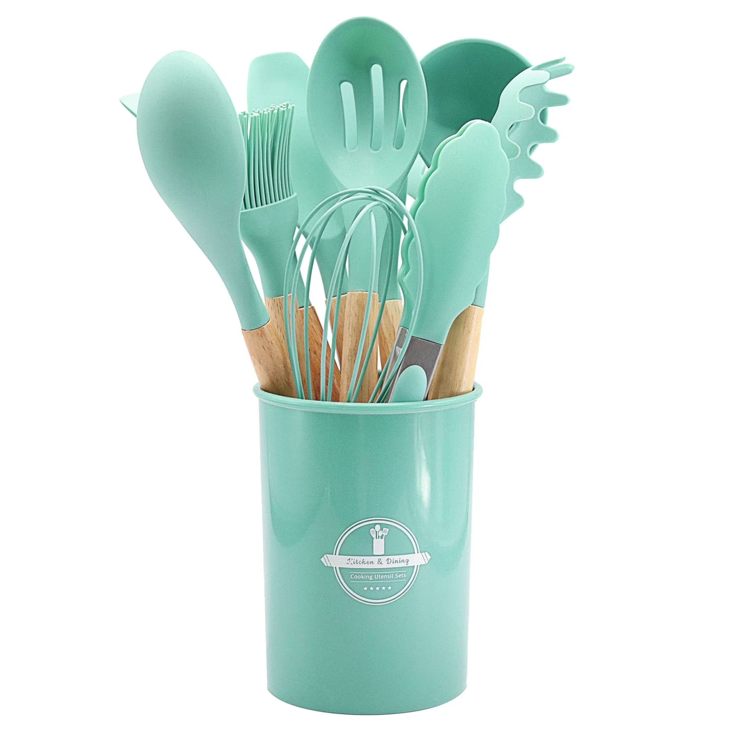 Silicone Kitchen Utensils Set - Heat Resistant Silicone Cooking Utensils for Cooking Wooden Handles, Spatula Set, Kitchen Utensil Tools and Gadgets Sets for Non-Stick Cookware