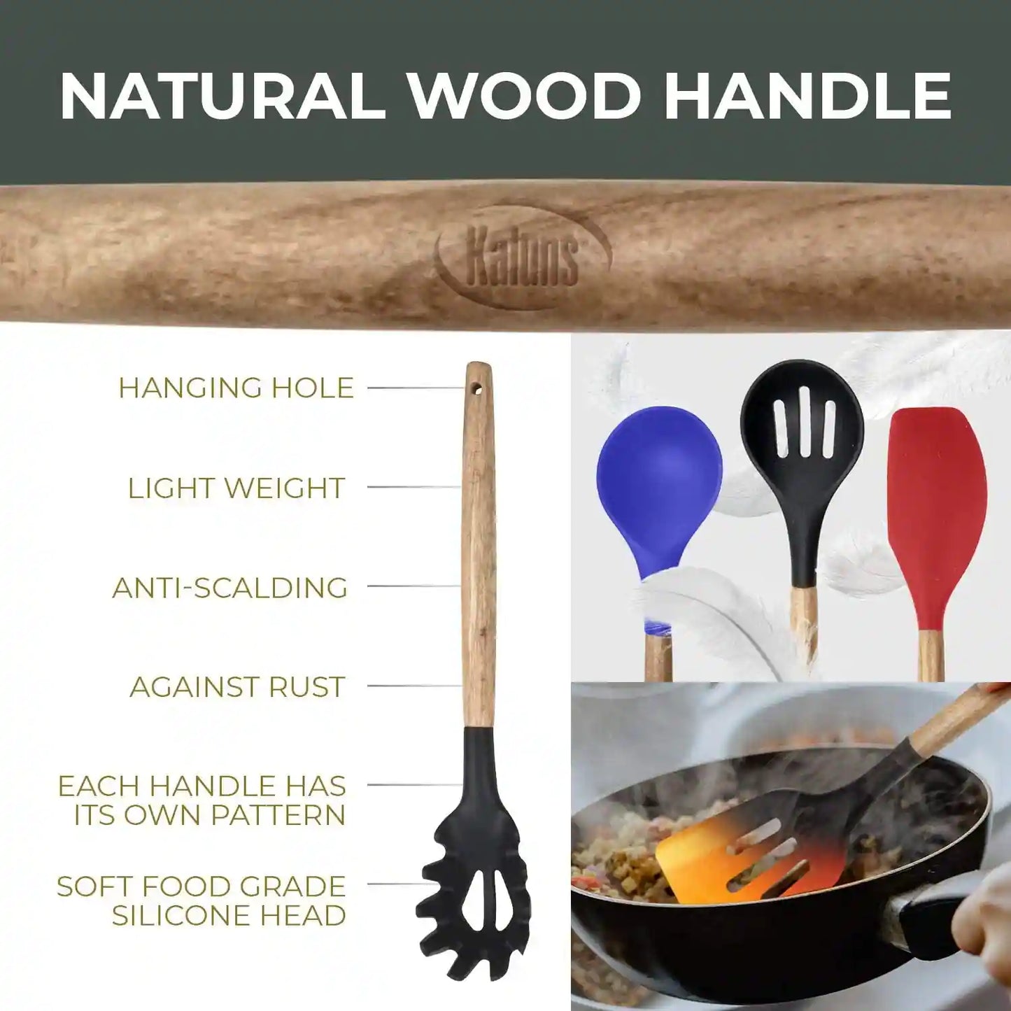 Kitchen Utensils Set, 21 Wood and Silicone Cooking Utensils