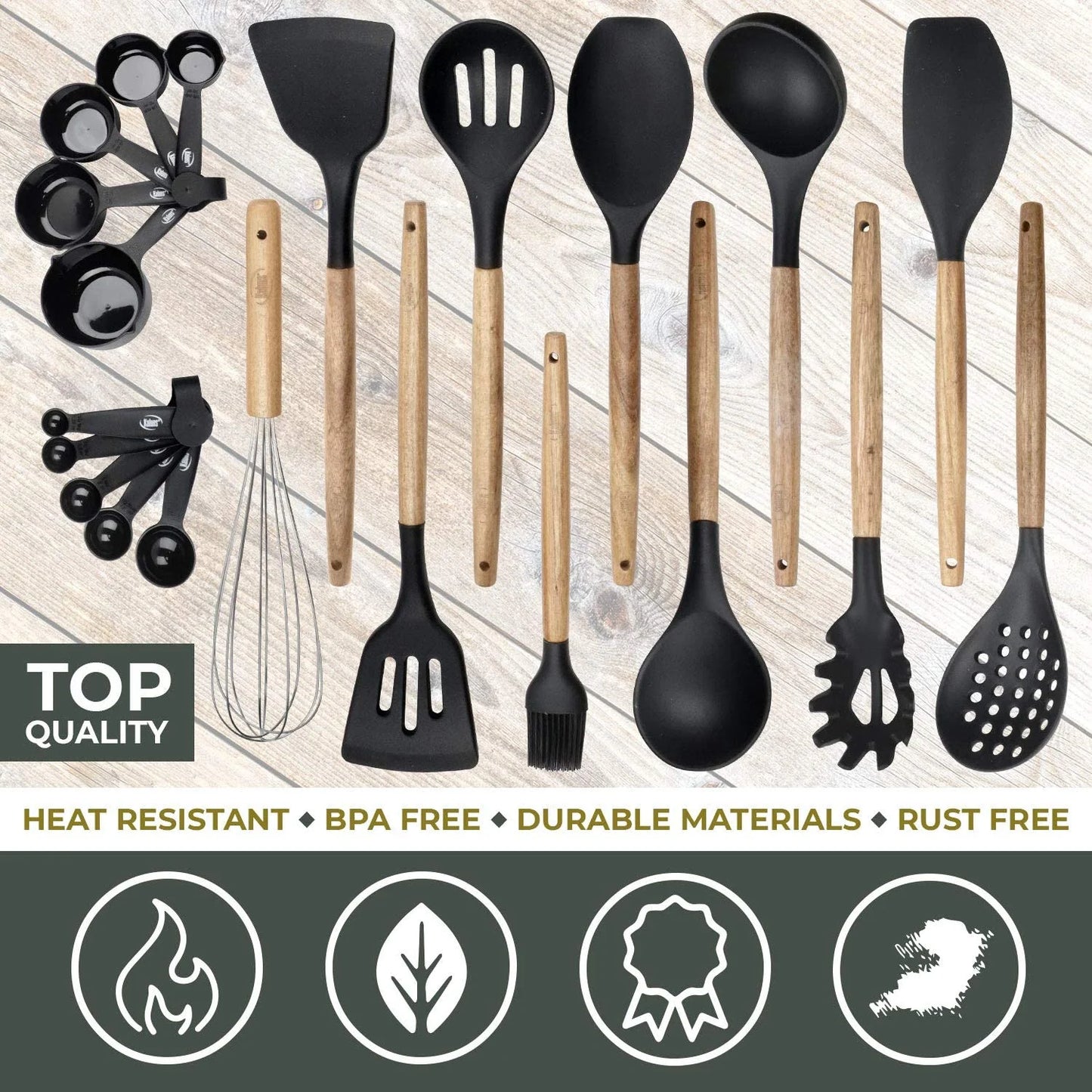 Kitchen Utensils Set, 21 Wood and Silicone Cooking Utensils