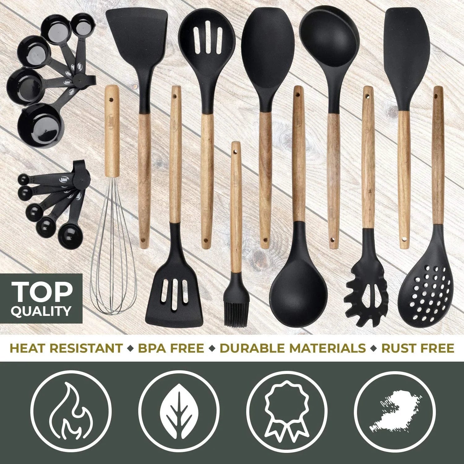 Kitchen Utensils Set, 21 Wood and Silicone Cooking Utensils