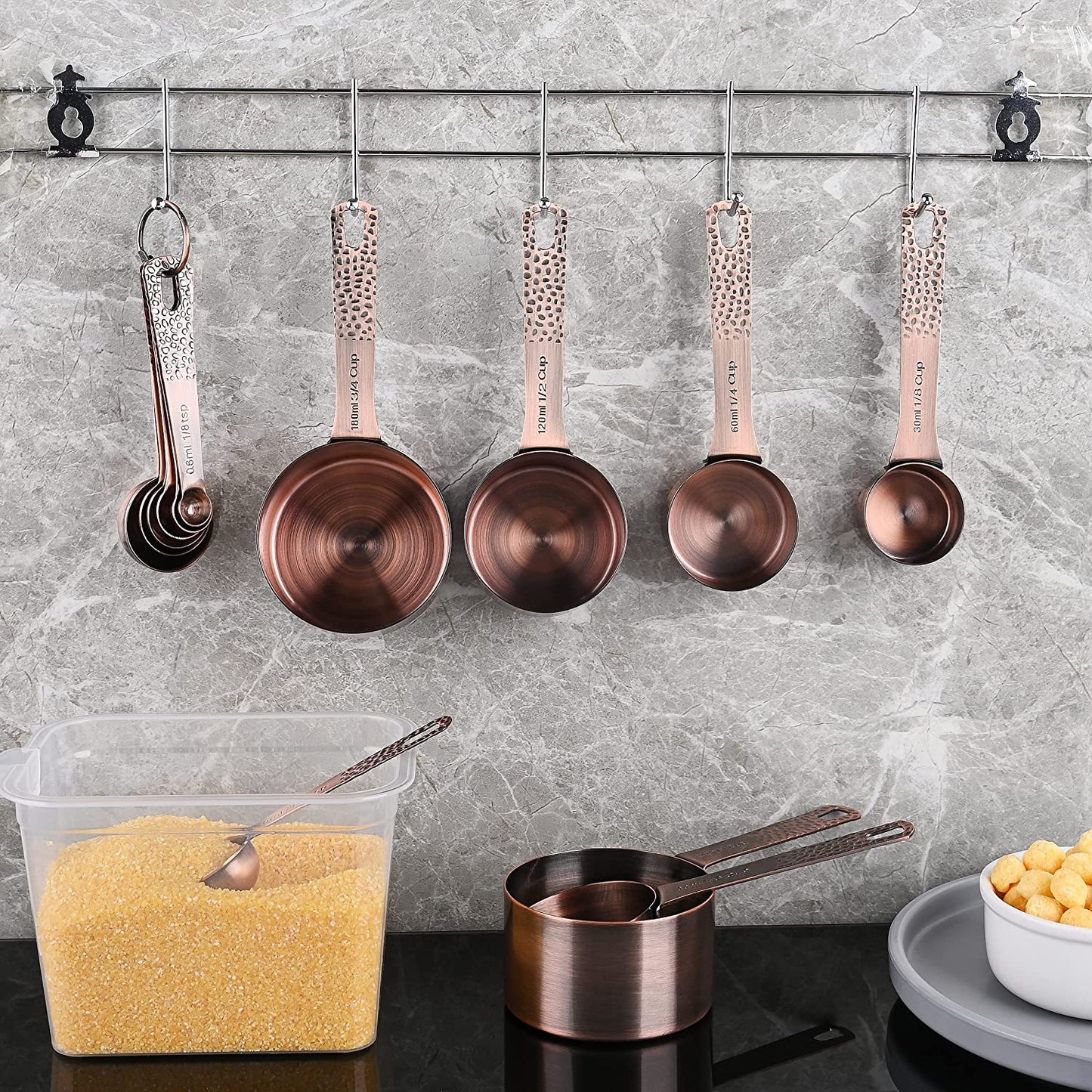 Copper Plated Measuring Cups Set 6, Stainless Steel Measuring Cups Set for Kitchen & Baking, Metal Metric & US Measure Cups for Dry & Liquid