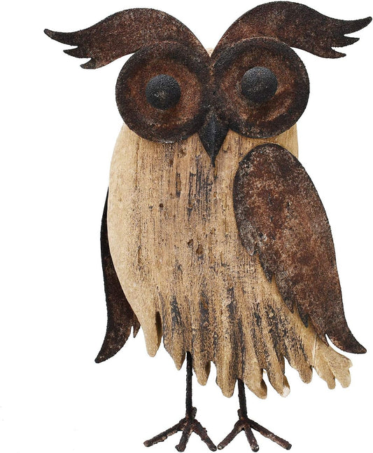 Wood Bird Figurine Home Decor Accent, Rustic Owl Statue Tabletop Decoration for Living Room Bedroom Office, Abstract Spring Summer Autumn Decor (Rust Color B)