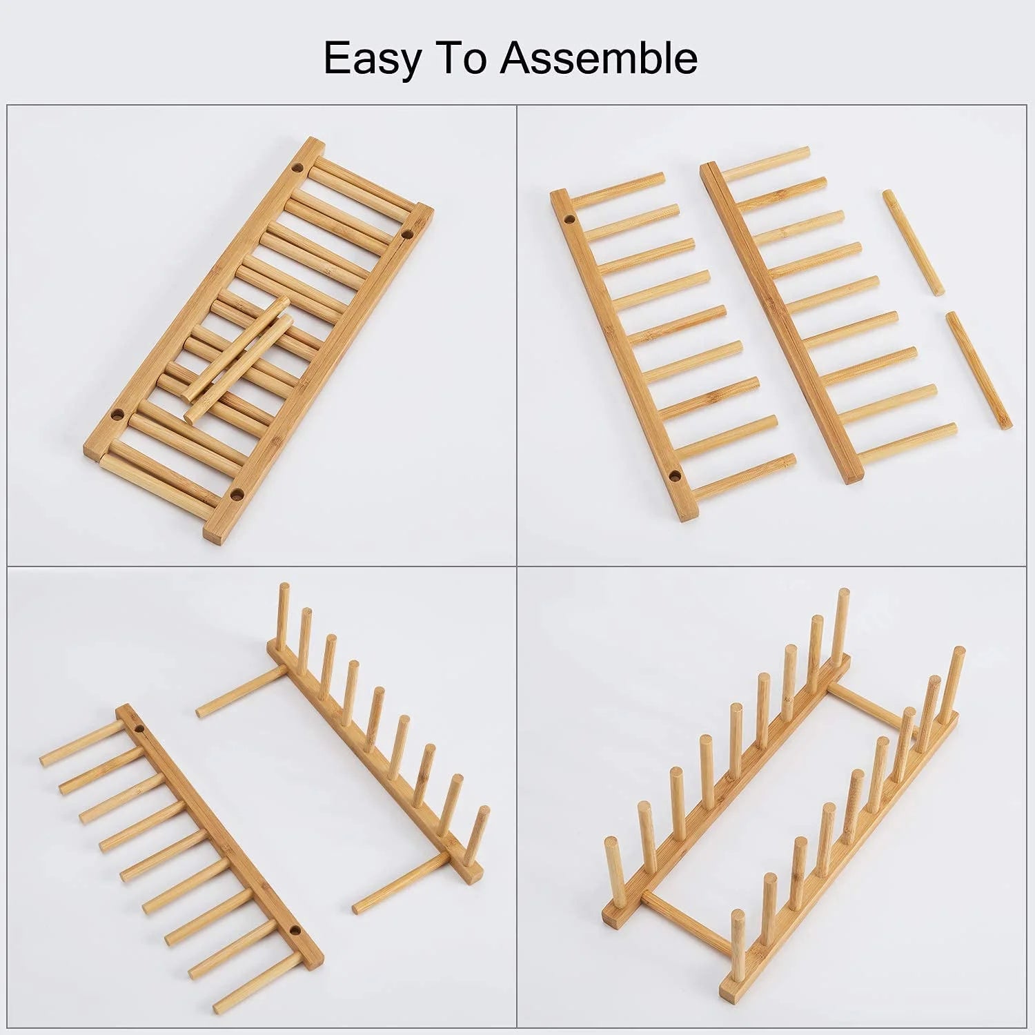 Premium Bamboo Dish Drying Rack - Dish Rack Kitchen Plate Holder-Wooden Dish Rack Plates Holder Compact Kitchen Storage Cabinet Organizer for Dish/Plate/Bowl/Cup/Pot Lid/Cutting Board(Wood)