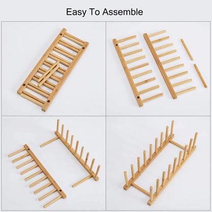 Premium Bamboo Dish Drying Rack - Dish Rack Kitchen Plate Holder-Wooden Dish Rack Plates Holder Compact Kitchen Storage Cabinet Organizer for Dish/Plate/Bowl/Cup/Pot Lid/Cutting Board(Wood)