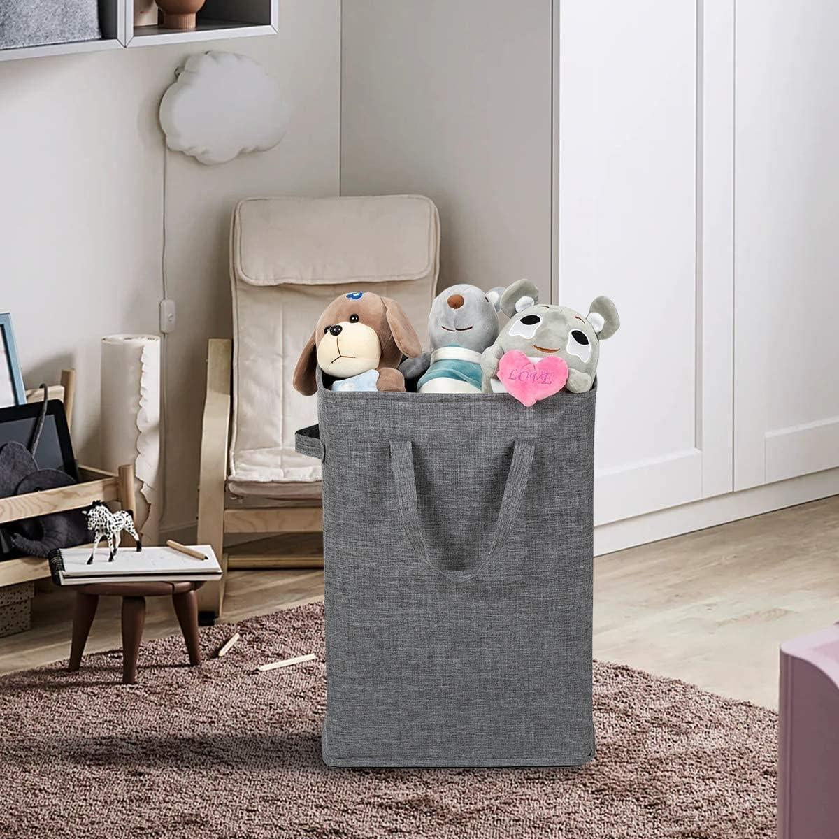 Slim Laundry Hamper with Handles Collapsible Laundry Basket Thin Dirty Clothes Basket Narrow Laundry Bag Foldable Dirty Cloth Hamper 45L (21 Inchesdark Grey)