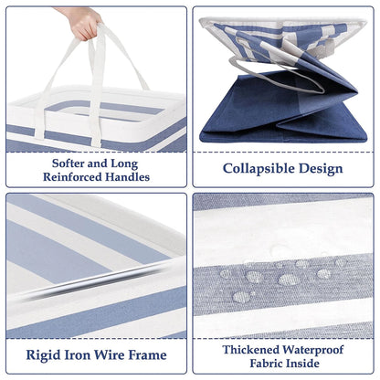 3 Count Pack,75L Waterproof 3-Bin Laundry Hampers, Laundry Basket Set, Gradient Blue