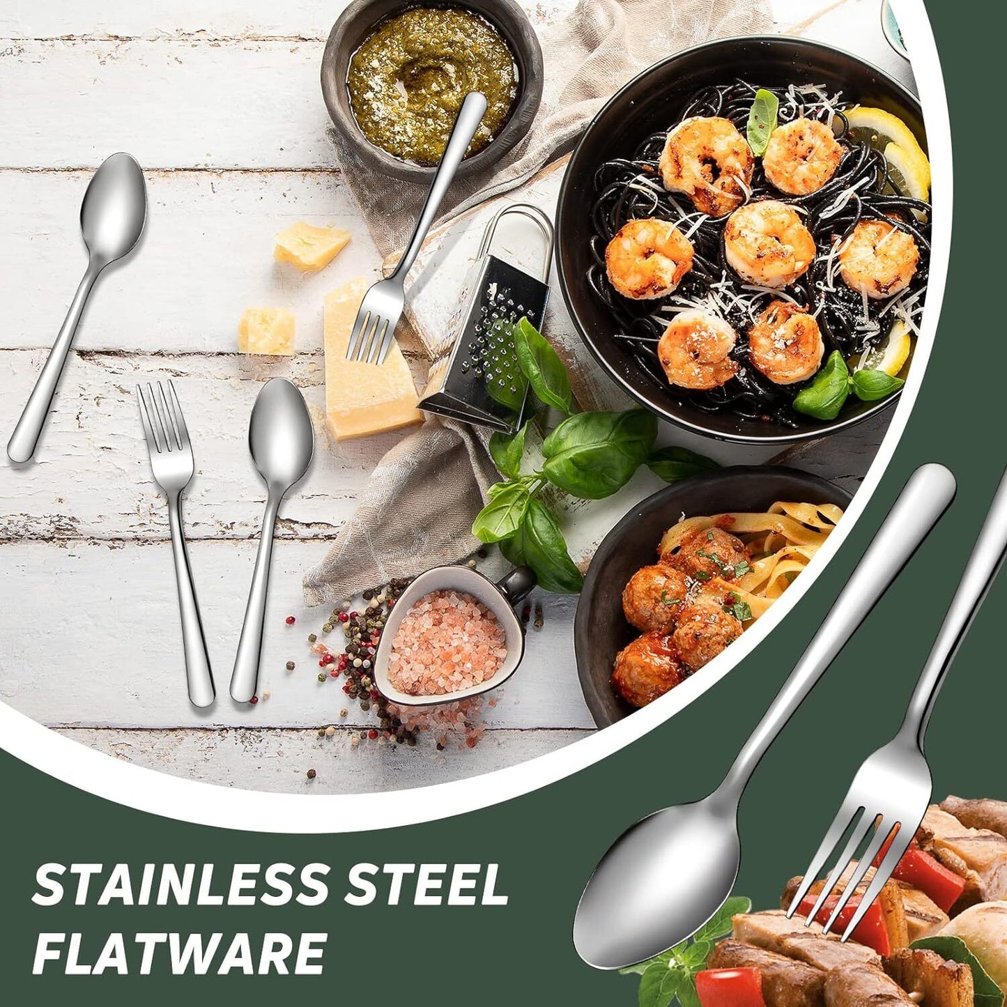 100 Pcs Forks and Spoons Silverware Set Bulk Stainless Steel Flatware Cutlery Fo