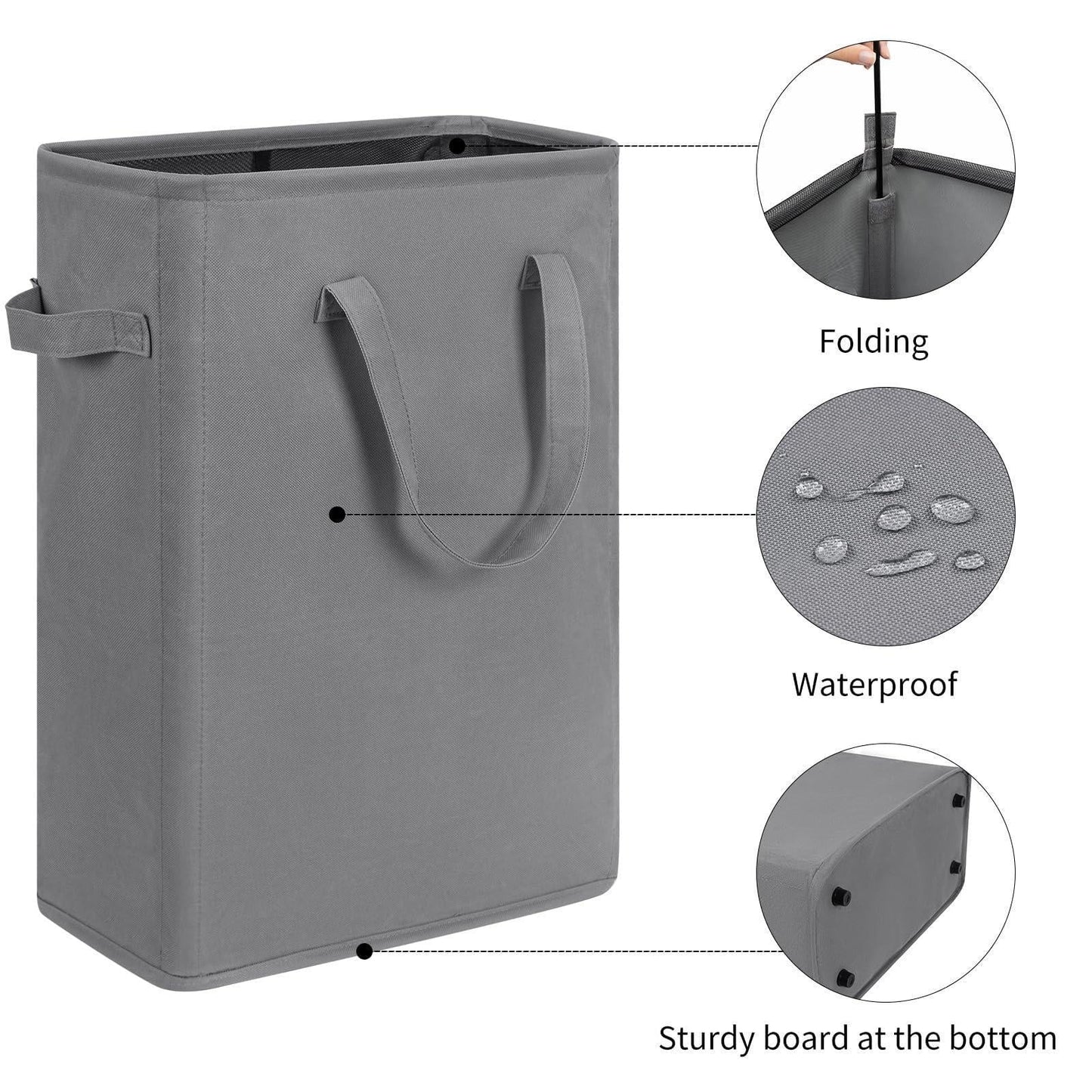 Slim Laundry Hamper with Handles Collapsible Laundry Basket Thin Dirty Clothes Basket Narrow Laundry Bag Foldable Dirty Cloth Hamper 45L (21 Inchesgrey)
