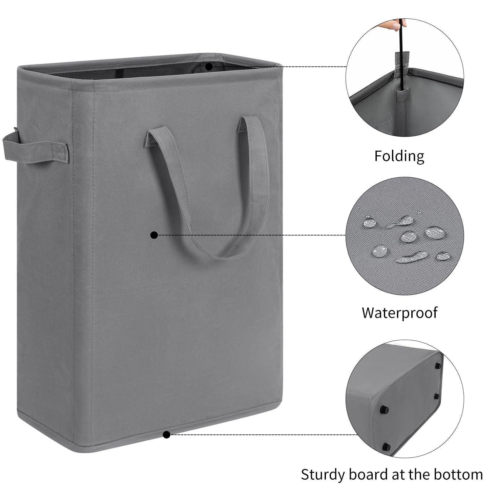 Slim Laundry Hamper with Handles Collapsible Laundry Basket Thin Dirty Clothes Basket Narrow Laundry Bag Foldable Dirty Cloth Hamper 45L (21 Inchesgrey)