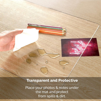 Clear Desk Mat for Desktop - Non-Slip Table Mat - 24 X 14 Inches - Clear Plastic Desk Cover Pad on Top of Desks -Textured/Frosted Desk Writing Mat for Office and Home