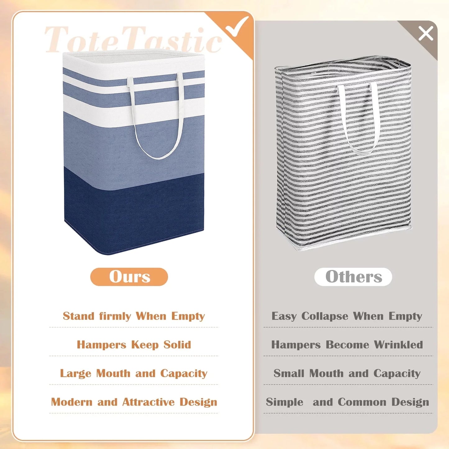3 Count Pack,75L Waterproof 3-Bin Laundry Hampers, Laundry Basket Set, Gradient Blue