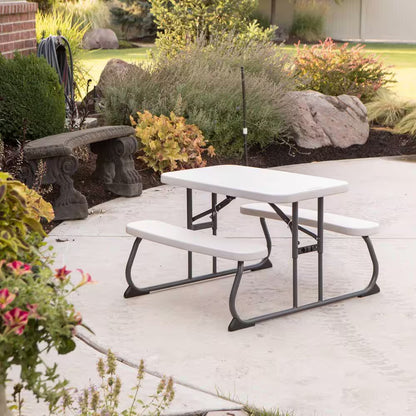 33 In. Almond Rectangle Steel Frame Resin Top Folding Children'S Picnic Table Seats 4