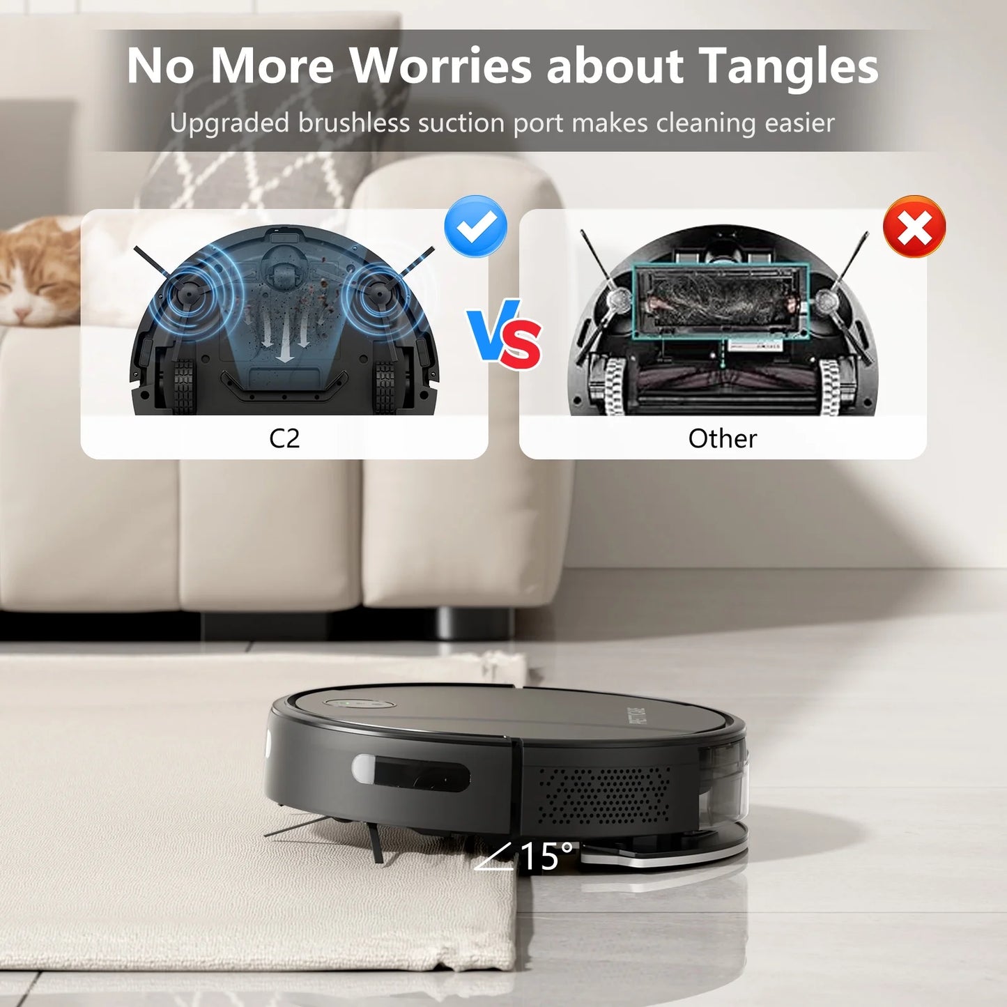 C2 2 in 1 Robot Vacuum and Mop Combo Cleaner, Black