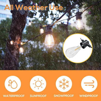 Outdoor String Lights, 48FT Patio Lights with 16 LED Shatterproof Bulbs for Outside, Backyard, Deck, Porch, Garden, Bistro, Cafe, Party