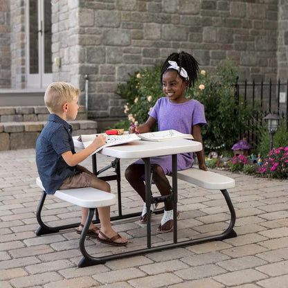 33 In. Almond Rectangle Steel Frame Resin Top Folding Children'S Picnic Table Seats 4
